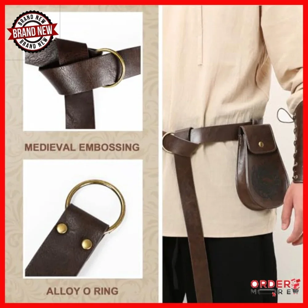 Adjustable Faux Leather Viking Belt Set with Pouch & Bracers